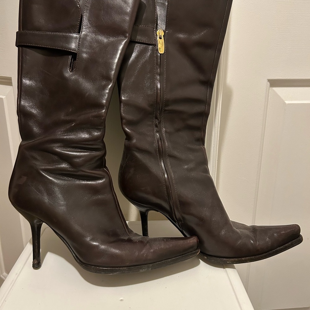 Sergio Rossi Dark Brown Leather Stiletto Boots